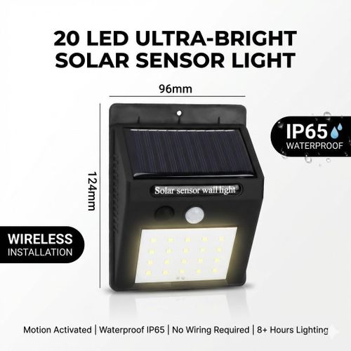 20 LED Solar Motion Sensor Security Light - Wireless Outdoor Wall Lamp
