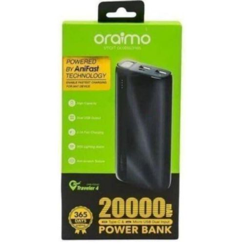 Traveler 4 20000mAh Power Bank - AniFast Fast Charging, Dual USB, Type-C/Micro Input, LED Flashlight