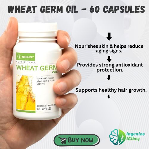 Wheat Germ Oil 60 Capsules – High Vitamin E Antioxidant Supplement for Skin, Hair, Heart & Immunity