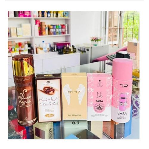 Choco Musk 50ml , Mousuf 25ml, Mousuf Body Spray And French Coffee 30ml With French Coffee Body Spray