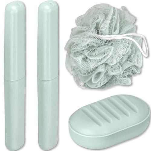 Portable traveling container for soap , spong and 2 tooth brush 4in1 pack