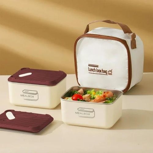 2 pieces of 304 stainless steel insulated lunch box with insulated tote bag and microwave heating