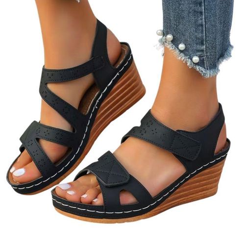 Women's Adjustable Wedge Sandals – Open Toe Comfort Sandals with Hook & Loop Straps and Cushioned Platform Sole