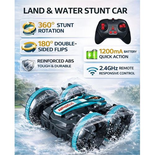 Children's remote control toy car RC Amphibious Stunt Car ,Waterproof Remote Control Toy for Kids with 360 Flip Action, Great for Sand and Land