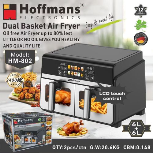 12L Duall Basket 6L + 6L Air Fryer with Dehydrator and Defrosting Mode