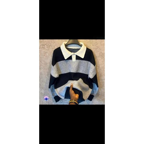 MEN STRIPED KNIT POLO SWEATER