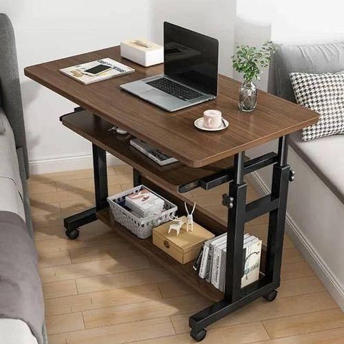 Adjustable Mobile Laptop Desk With Storage Shelves -80cm Modern Wooden Finish