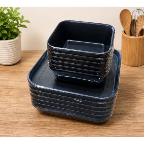 Black Square flat and soup bowl plate 12pcs , 6flat,6bowls UNBREAKABLE