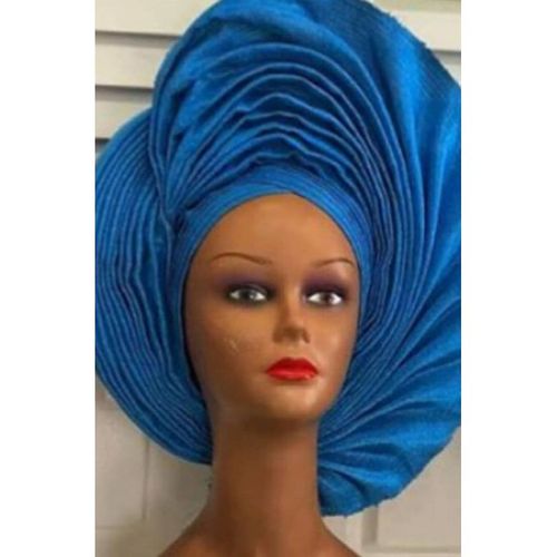 Autogele, Pre Tied Gele Blue (Ready To Wear Gele) Round - One Inch)