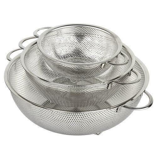 3-Piece Stainless Steel Colander Set – Micro-Perforated Strainers for Kitchen