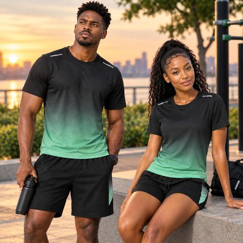2IN1 Unisex Active Quick Dry Crew Neck T Shirts and Shorts Set, Athletic Running Gym Workout Short, Unisex Workout Up and Down Gym wears, quick-drying breathable training t-shirt And short sleeve For running, Classic Unisex Up and Down Wears For Sport