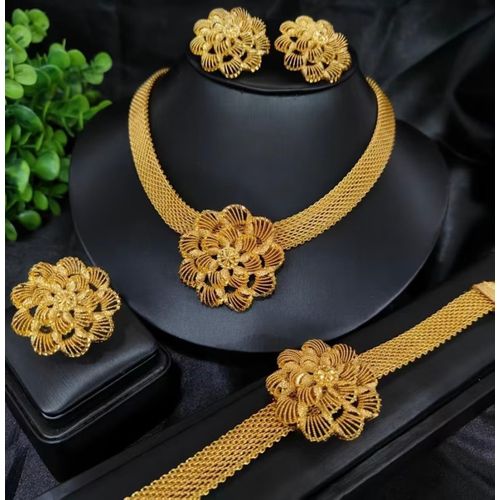 4pcs Fashion Women's Hollow Pendant Rope Jewelry Set: Necklace, Earrings, Bracelet, Ring - Middle East Dubai, USA, UK, France Bridal Wedding Banquet Dress Accessories, Valentine's Day Birthday Gift, Neck and Ear Ornaments, Hand Accessories