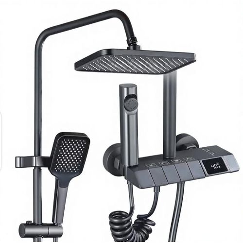 Super Quality Matte Gunmetal Gray Digital Thermostatic Shower System - Rain Shower + Hand Shower + Digital Display