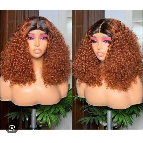 Super soft budget pixie curl wig with 2 by 4 T closure orange black