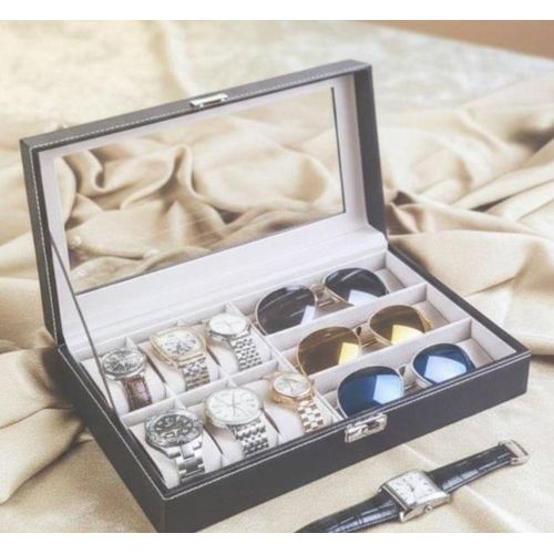SLOTS PU LEATHER WATCH ORGANIZER CASE snd glass case