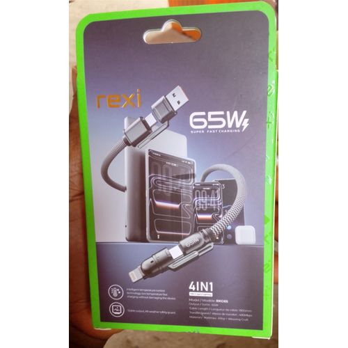 Rexi RKG 65W (4-in-1 Multiport) 1.8M Type C To Lightning Cable + IPhone Cord