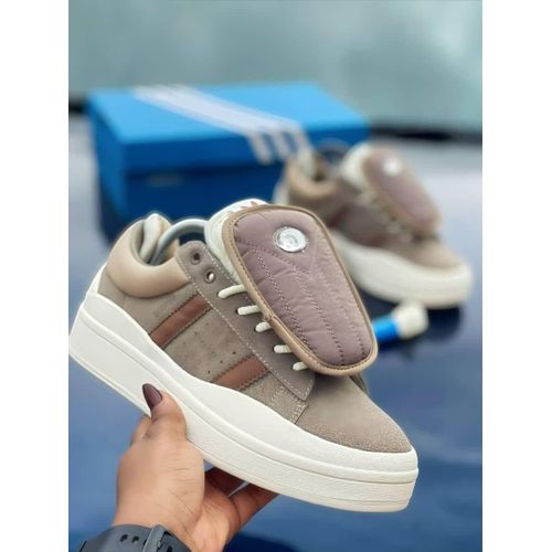Unisex Chunky Low-Top Skate Sneakers – Taupe & Brown Suede Padded Tongue Platform Shoes