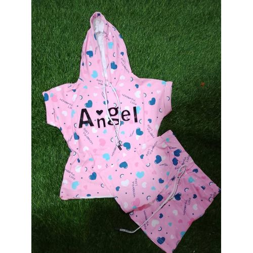 Quality hooded short sleeve top with short for age 5-6
