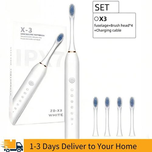Sonic Electric Toothbrush, 42,000 RPM for Deep Cleaning, 6 Modes with 2-Minute Timer, IPX7 Waterproof, Includes 4 Brush Heads & USB Charging, White
