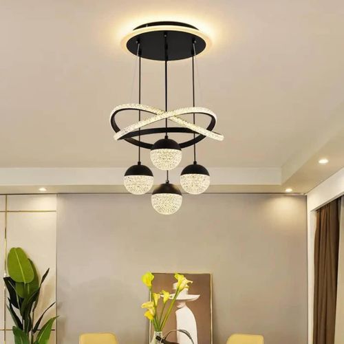 3-Light Luxury Crystal Basket Pendant Chandelier - Black