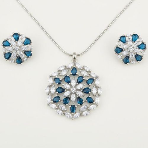 Sapphire Blue Crystal Dome Necklace & Earring Set