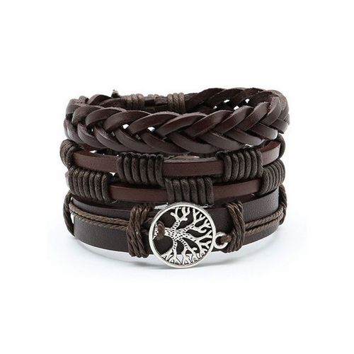 Men Three-piece Vintage Woven Leather Bracelet