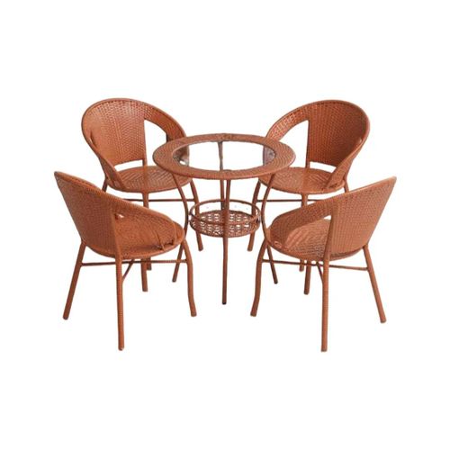 5-Piece Outdoor/Indoor Rattan Dining Set – Round Glass Table + 4 Chairs