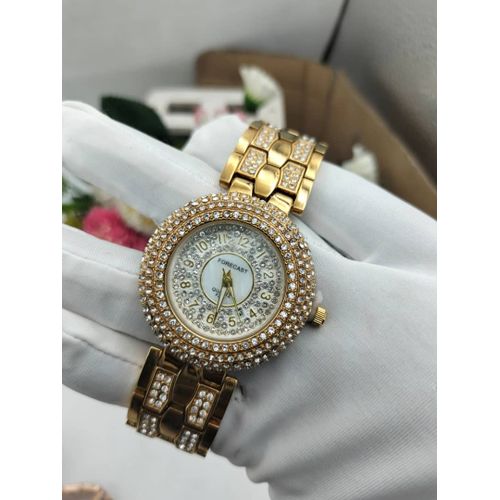 Elegance Unique Sophisticated Gold Diamond Iced Chain Wristwatch