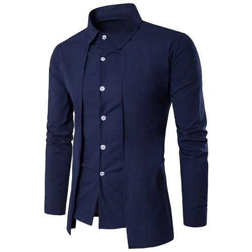 Faux Twinset Panel Design Shirt - Cadetblue