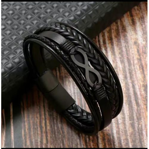 Mens Braided Bracelet Leather Cuff Angle Wristband