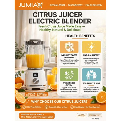 Modern Citrus Juicer Electric Blender 1500ml with Digital LED Display 88 - White - For Orange, Apple, Mango, white