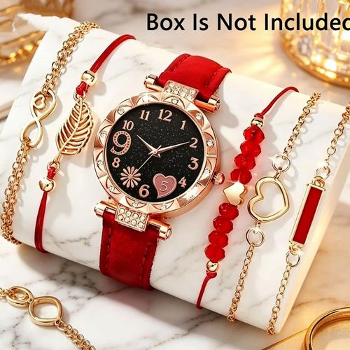 6 In 1 Fashion Women Watch Bracelet Jewelry Set