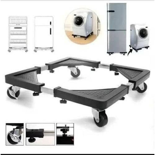 adjustable, movable base stand with wheels, designed for heavy household appliances like washing machines and refrigerators.