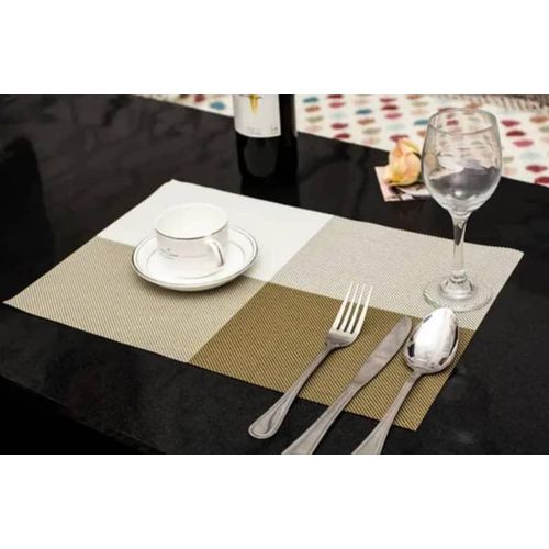 Quality Heat-Resistant PVC Woven Vinyl Dining Table Placemats For Hotels, Restaurant & Home use - Set of 6 - BRown & White