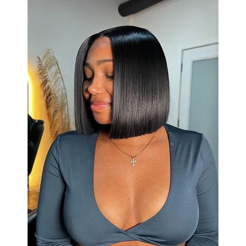 Affordable blunt straight bob wig with 2 by 6 T closure natural color 12 inches