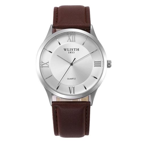 Men's Wrist Watch Business Series Brown Real Leather Quartz Watch Waterproof
