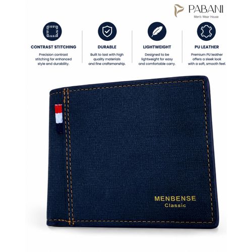 Premium Men's Bifold Wallet – Genuine PU Leather, Multi-Card Slot Wallet, ID window, with Cash Compartment- Navy Blue