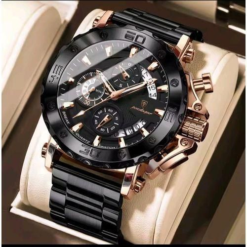 Top Quality Men's Chronograph Water Resistant Multifunctional Wristwatch Black Rosegold