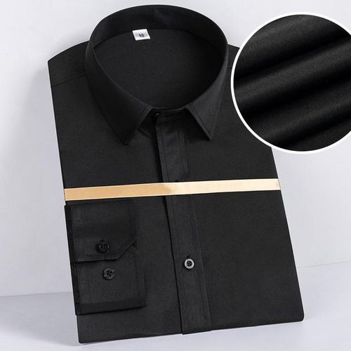 Men's Corporate Quality Formal Office Plain Long Sleeve Shirt - Black