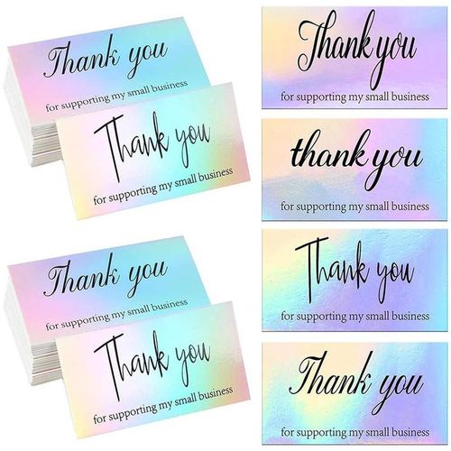 50pcs Rainbow Holo Thank You Cards Order Business For Wedding Baby Shower Bridal Shower Birthday Appreciation 95cm