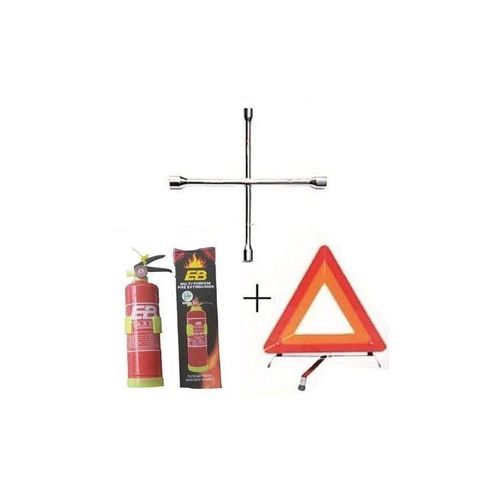 Car Emergency Kit 3-in-1 – Fire Extinguisher + Warning Triangle + Wheel Spanner Cross Wrench