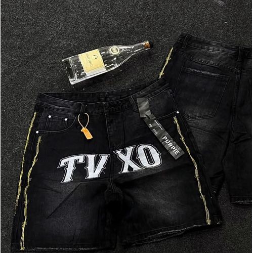 Jeans distressed acid-wash denim shorts