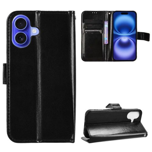 for iPhone 16 Plus Wallet Case Anti-lost Cover Shockproof Stand Flip Leather Case Black