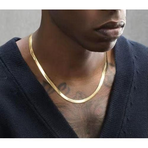Men Gold hip hopStainless Steel Flat Snake Chain Necklace Non-Fading Basic Chain Titanium Steel Jewelry Trend Party Accessories