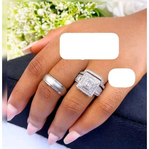 Urban Luxe Silver Wedding Ring Set (Non Fading)