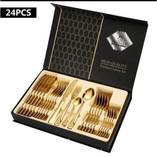 24-Pieces Stainless Steel Gold Cutlery Set