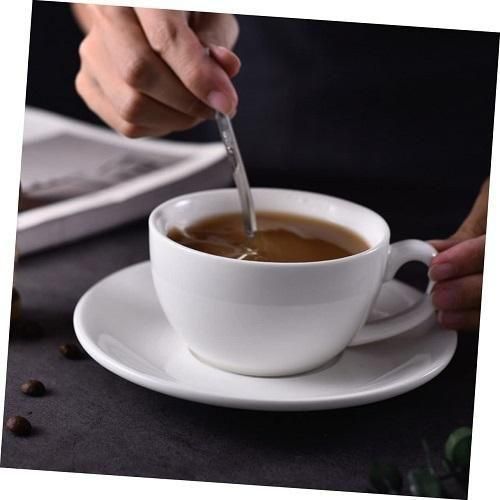 6 cups 6 saucers White colors Durable and long lasting. Breakable - handle with care.
