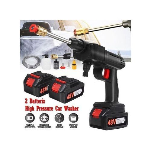 2 Batteries Cordless 48V Wireless Portable High Pressure Automatic Car/Bike Washer Wheel Cleaner Ideal For Garden Watering With Lb 1lt UB Car Wash & Wax Liquid Soap