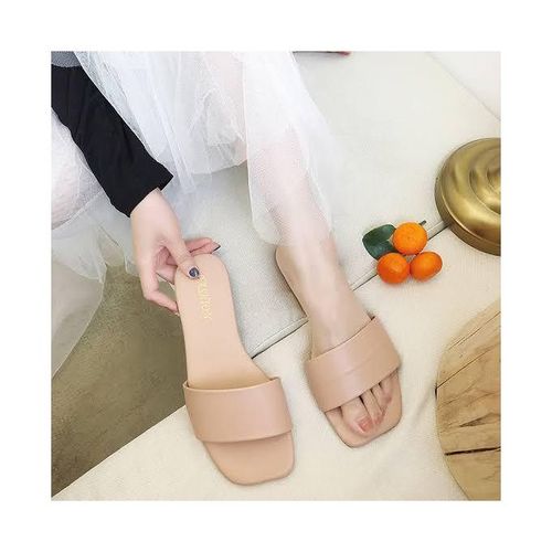 Classic Ladies Shimmering Quality Comfy Slippers - Nude