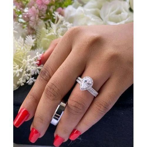 Silver Promise Wedding Ring Set -Silver (Non Fading)